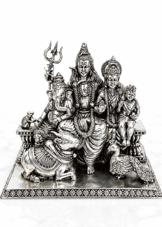 Brass Silver Plated Shiv Family Statue