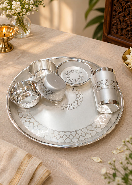 Silver Dining Thali Set with Serving Bowls
