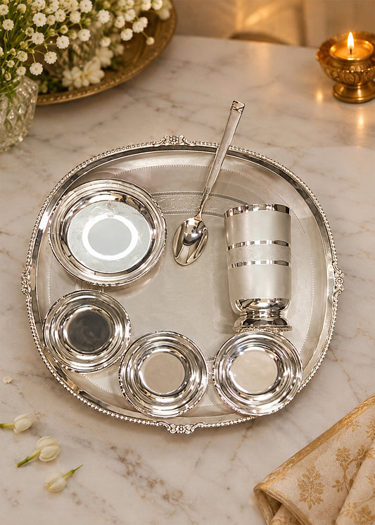 Traditional Silver Pooja Thali Gift Set