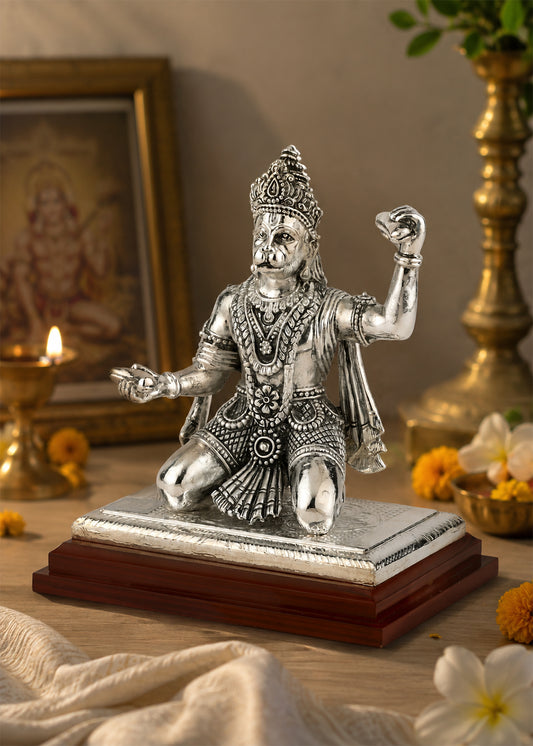 Seated Hanuman Silver Murti