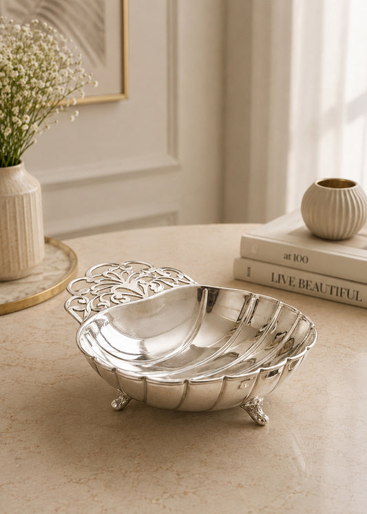 Premium Silver Finish Decorative Fruit Bowl with Designer Handle