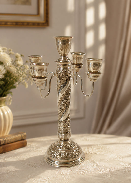Vintage Silver 5 Arm Candle Stand Decorative Candelabra
