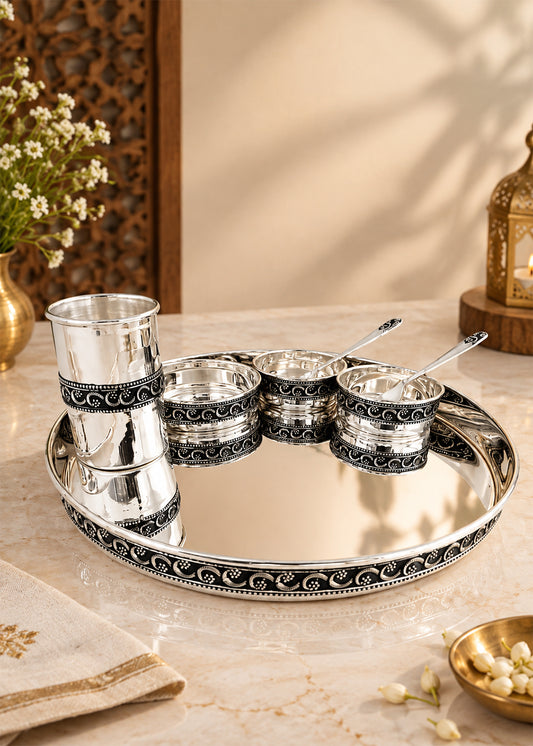 Silver Traditional Serving Tray with Spoons