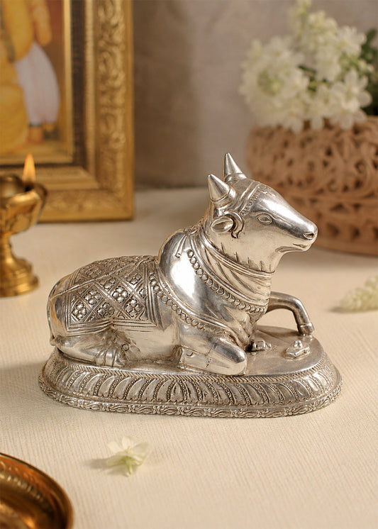 Majestic Silver Nandi Bull Sculpture