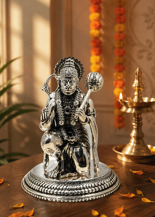 Elegant Silver Hanuman Idol for Pooja