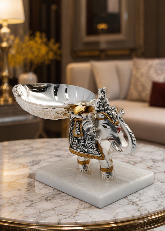 Royal Silver Elephant Decorative Serving Bowl