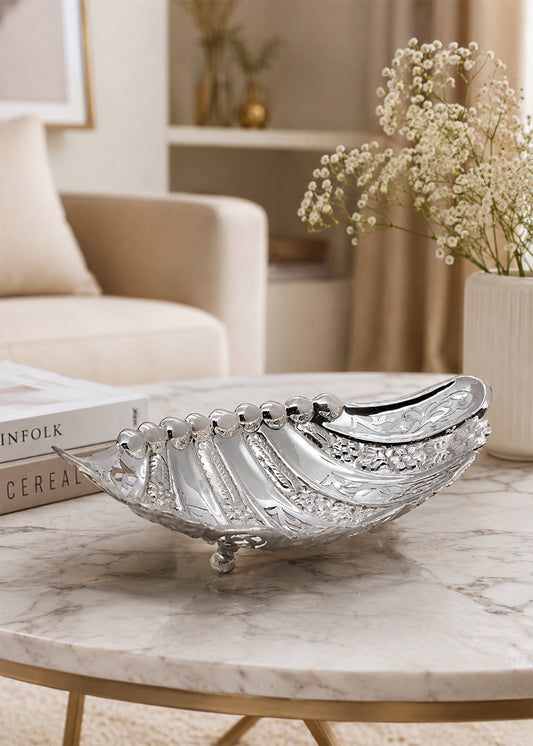 Premium Silver Nature-Inspired Fruit Bowl