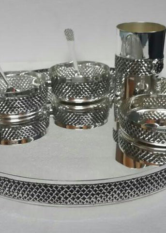 Decorative Silver Serving Platter with Bowl Set