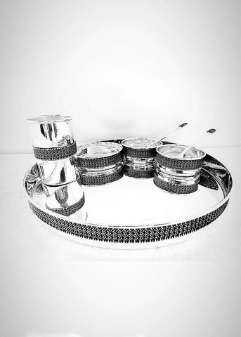 Silver Round Platter with Bowls & Glasses