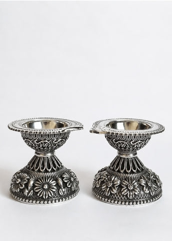 Brass Floral Deepak Set of 2 for Pooja