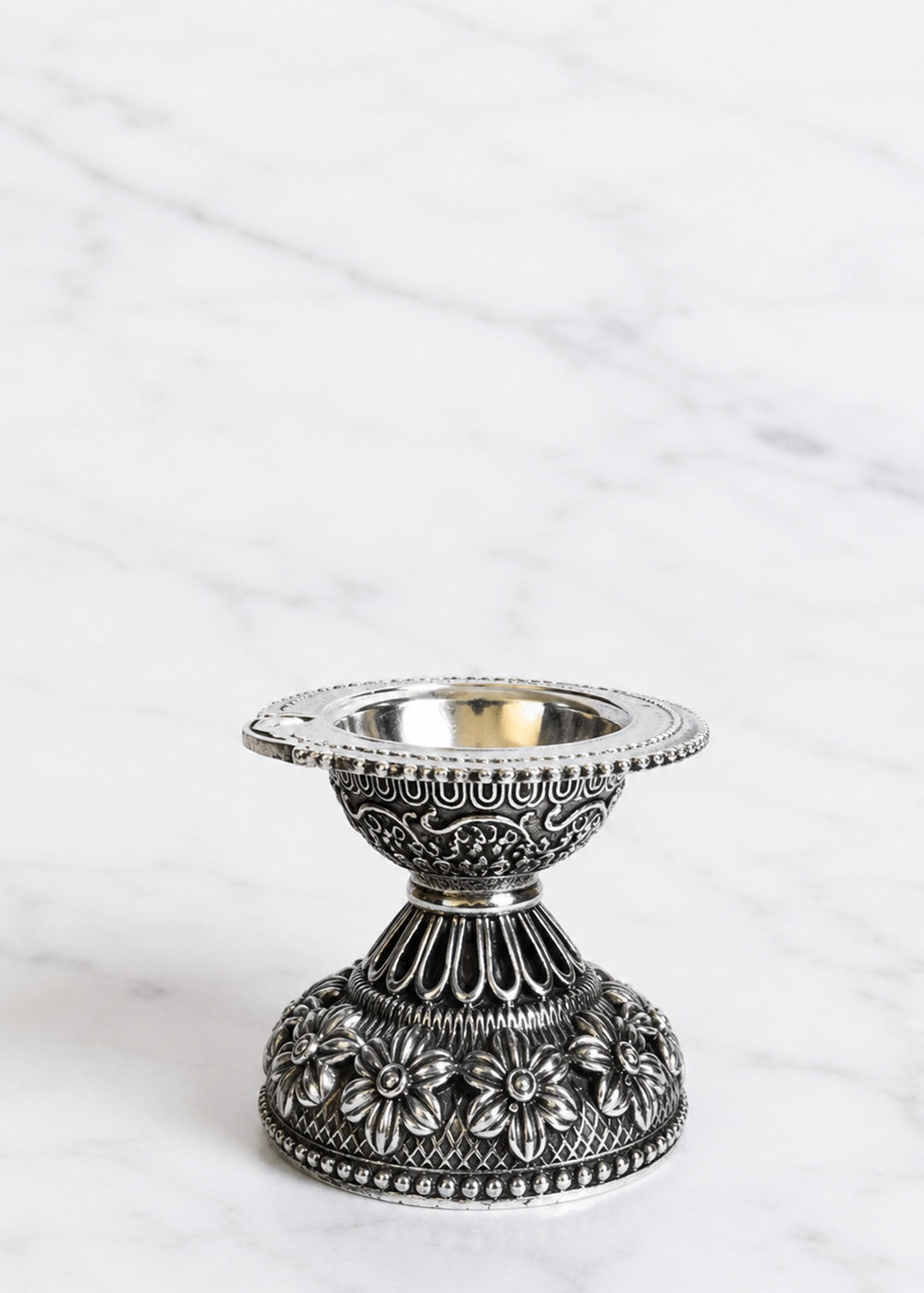 Brass Floral Deepak Set of 2 for Pooja
