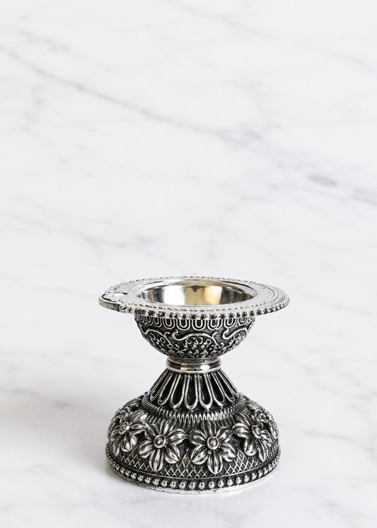 Brass Floral Deepak Set of 2 for Pooja