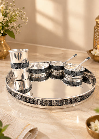 Silver Round Platter with Bowls & Glasses
