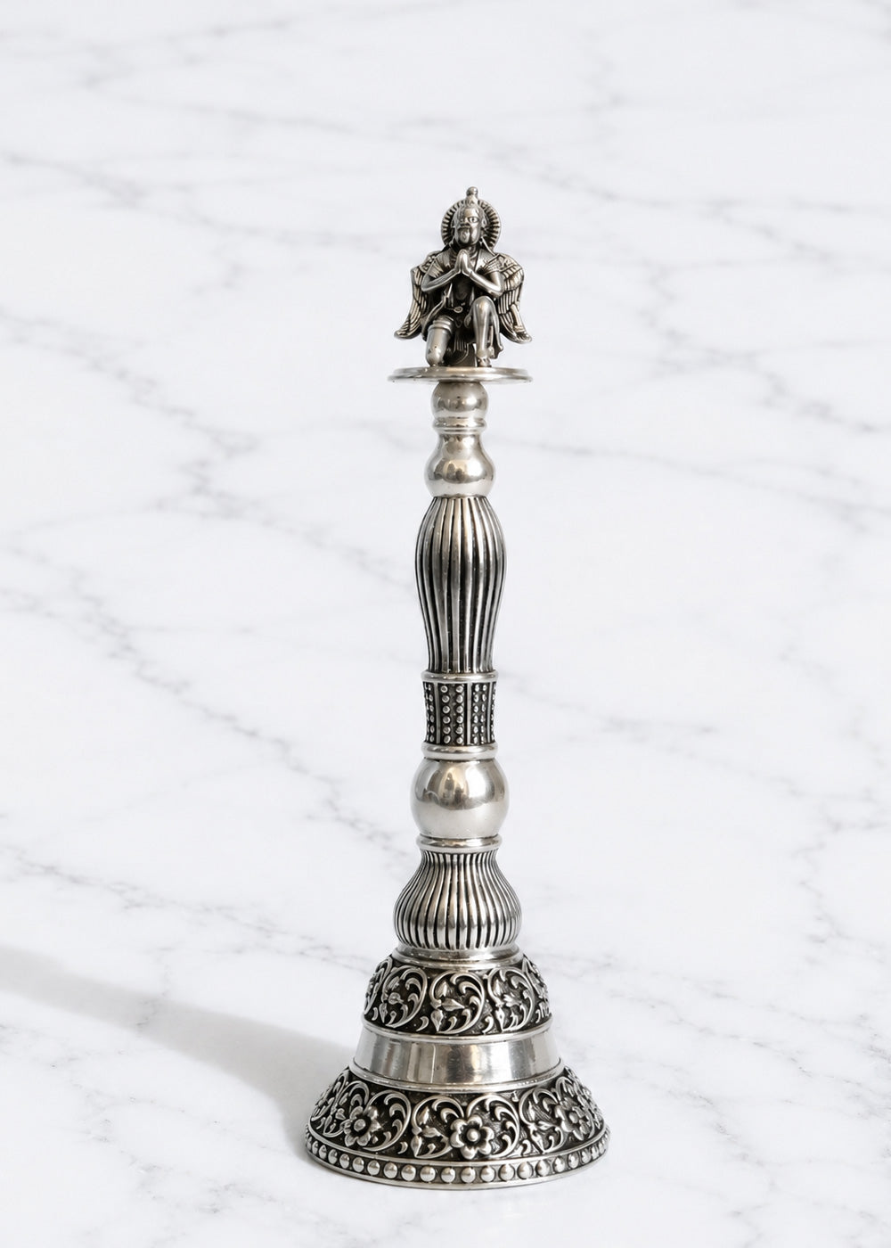 Brass Silver Plated Pooja Bell with Decorative Handle