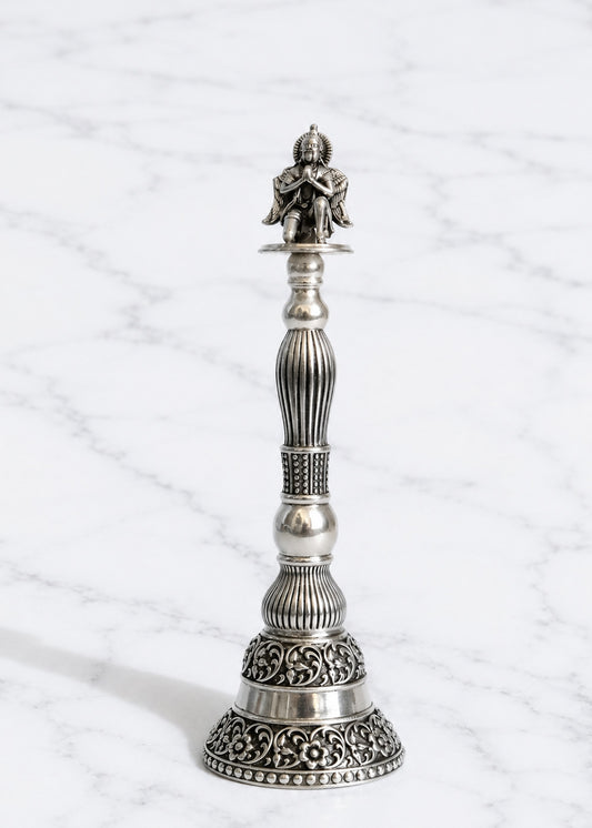 Brass Silver Plated Pooja Bell with Decorative Handle