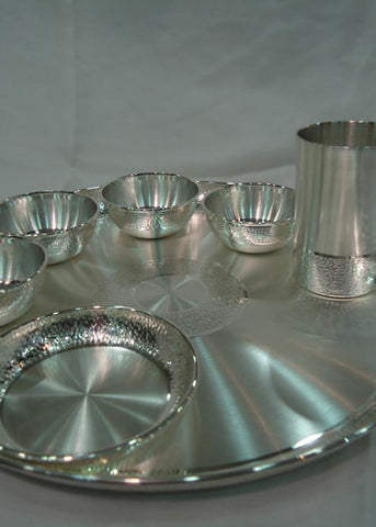 Premium Silver Thali with Embossed Bowls