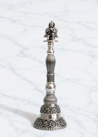 Brass Silver Plated Pooja Bell with Decorative Handle