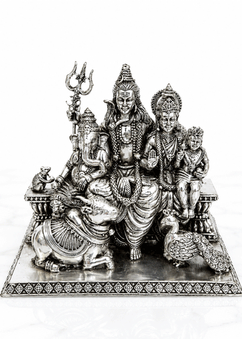 Brass Silver Plated Shiv Family Statue