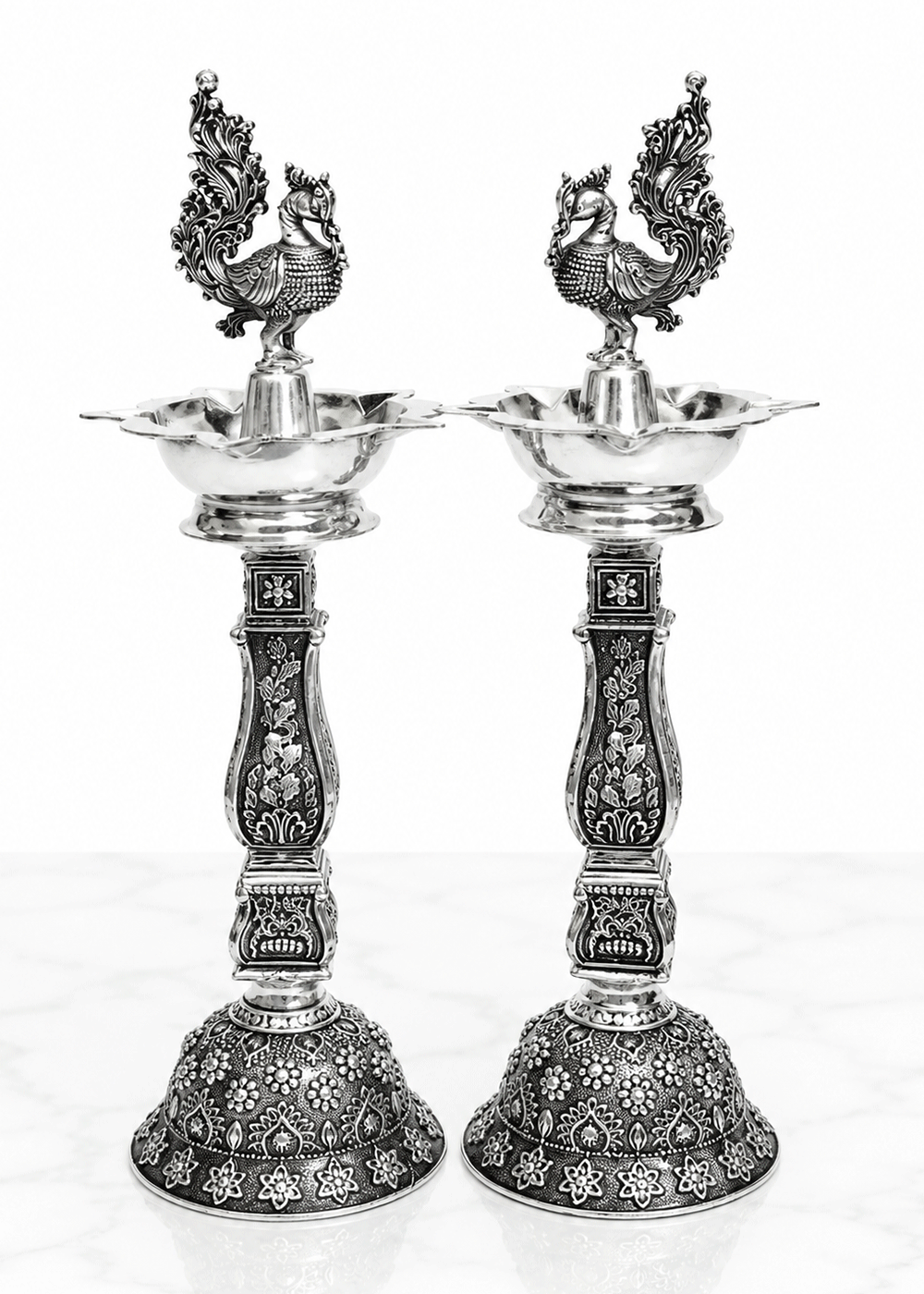 Designer Brass Deepak Stand with Floral Engraving