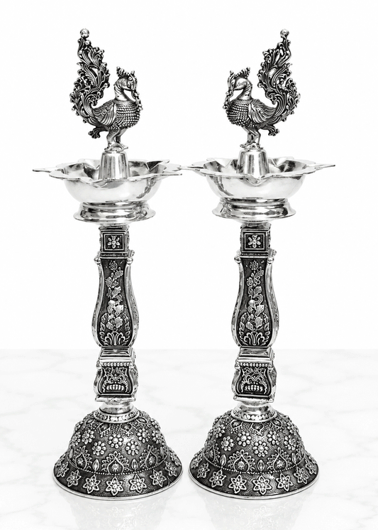Designer Brass Deepak Stand with Floral Engraving