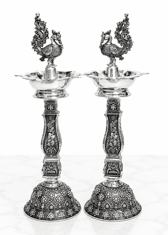 Designer Brass Deepak Stand with Floral Engraving