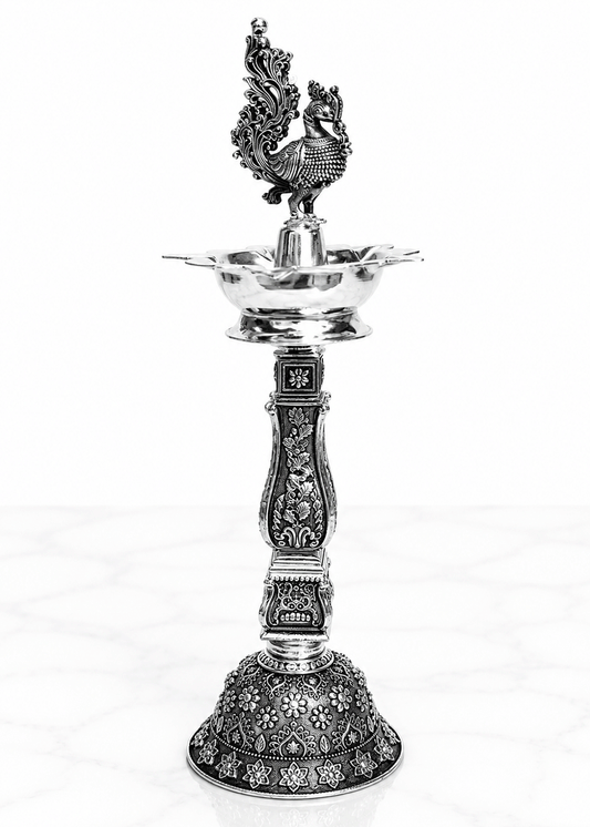 Designer Brass Deepak Stand with Floral Engraving