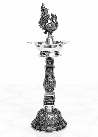 Designer Brass Deepak Stand with Floral Engraving