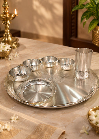 Premium Silver Thali with Embossed Bowls