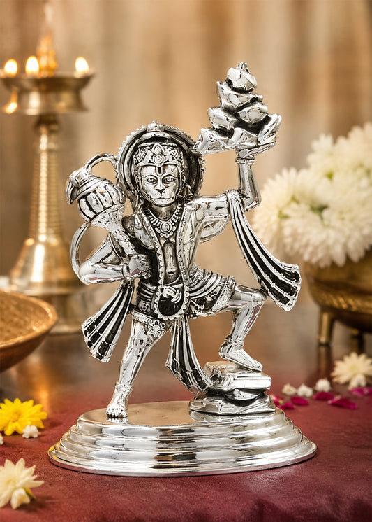 Silver Hanuman Idol Carrying Sanjeevani Mountain