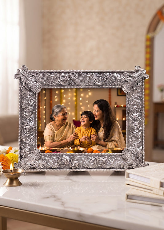 Silver Rose Flower Picture Frame