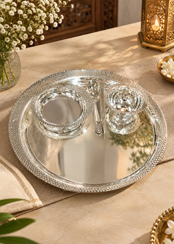 Premium Silver Tray Set with Dining Accessories