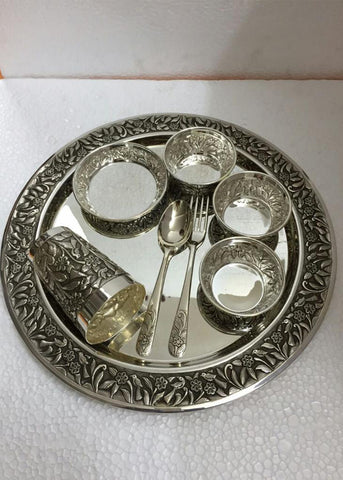 Elegant Floral Silver Serving Thali