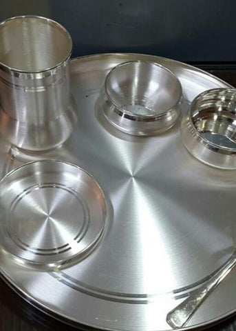 Traditional Silver Thali with Bowls