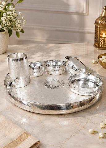 Royal Hammered Silver Thali Set