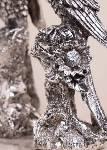 Silver Parrot Pair sculpture