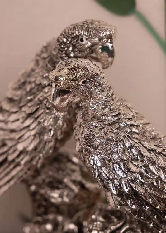 Silver Parrot Pair sculpture