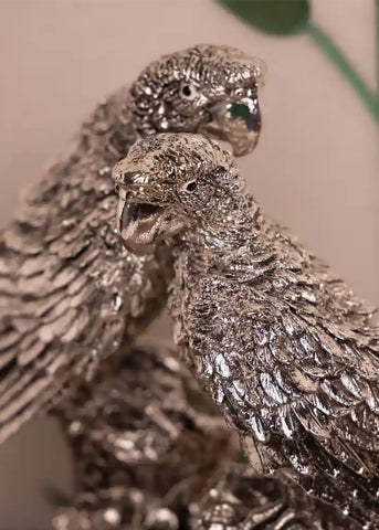 Silver Parrot Pair sculpture