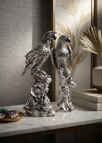 Silver Parrot Pair sculpture