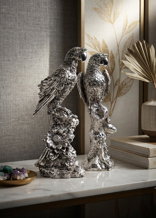 Silver Parrot Pair sculpture