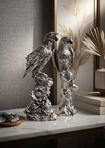 Silver Parrot Pair sculpture