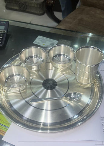 Polished Silver Thali Set for Festive Dining & Gifting