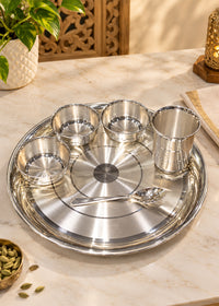 Polished Silver Thali Set for Festive Dining & Gifting