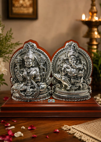 Silver Lakshmi Ganesha Divine Pair