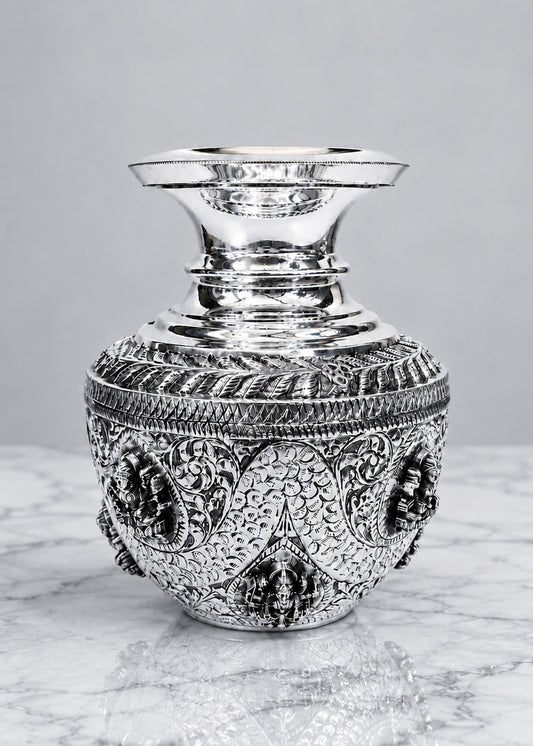 Premium Brass Kalash with Lakshmi & Ganesha Design
