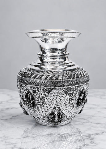 Premium Brass Kalash with Lakshmi & Ganesha Design