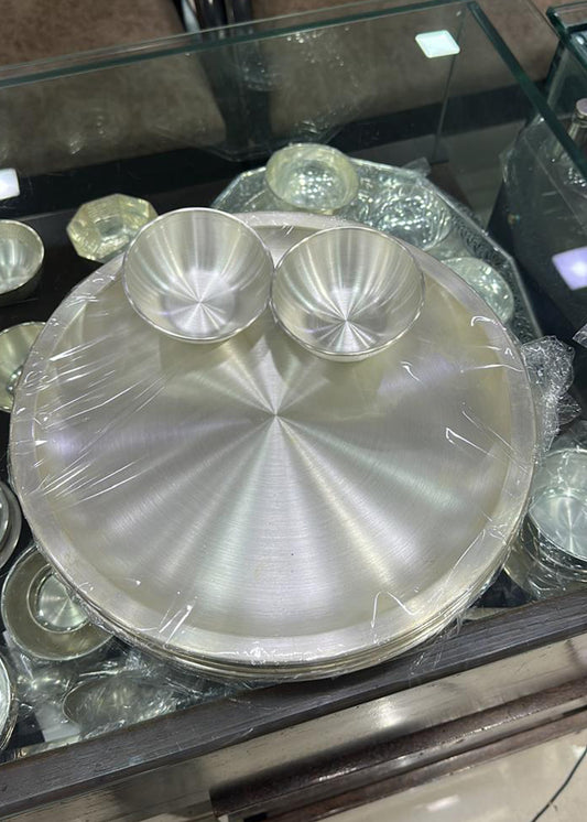 Minimal Silver Tray with Serving Bowl Pair