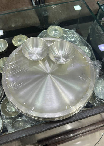 Minimal Silver Tray with Serving Bowl Pair