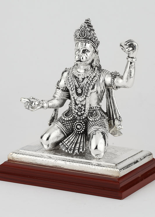 Seated Hanuman Silver Murti