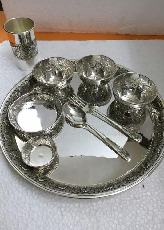 Classic Silver Floral Thali Set with Bowls