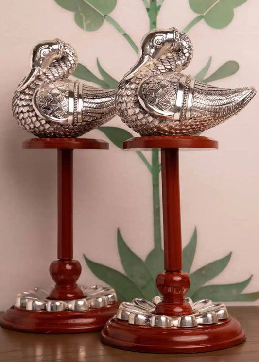 Silver Duck Pair Leasure Over Branches Sculpture